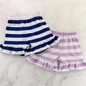 NWOT 2 Pair Blanks Boutique Ruffled Striped Shorts, Navy & Lavender ~ Sz 12mo